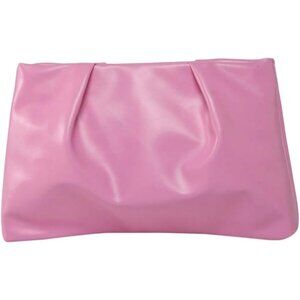 Women's Pink PU Leather Small Zipper Ruched Minimalist Smooth Casual Handbag